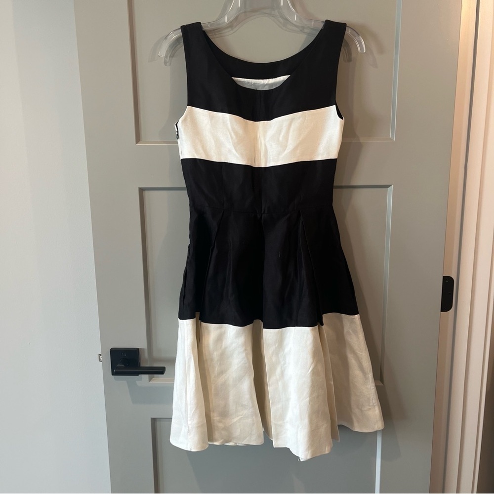 Kate Spade Size 2 Sleeveless Black & Ivory Stripe Gayle Silk Cocktail Dress - Picture 3 of 5